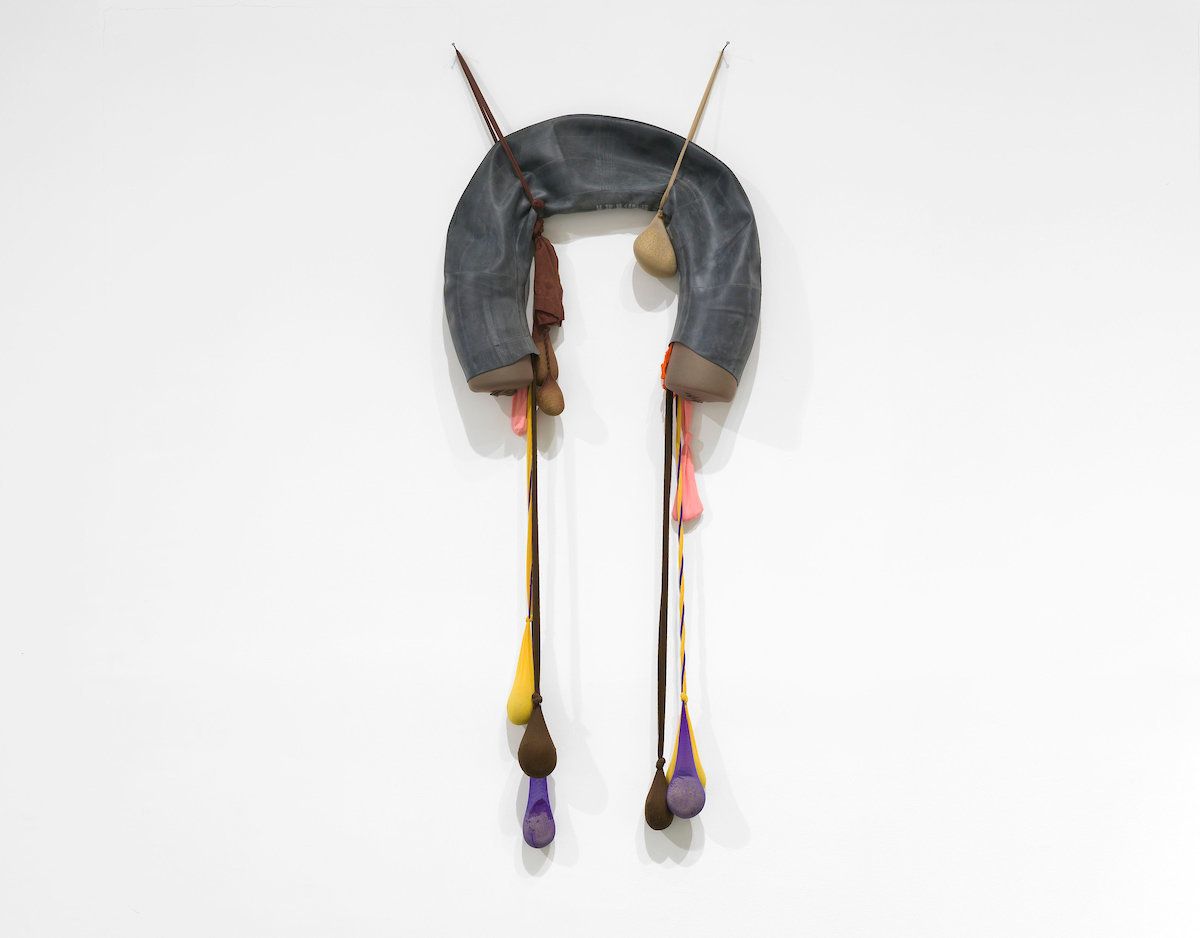 Senga Nengudi (American, born 1943), "Inside/Outside," 1977, nylon, mesh, rubber, approximately 60 x 24 inches. 