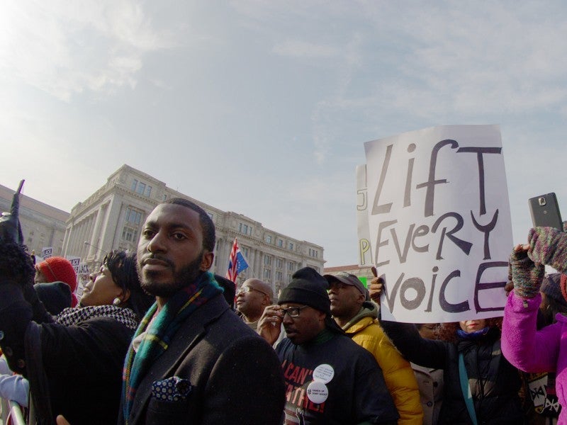 <strong>Black community members speak out against racism at the 2014</strong> <em>Justice for All</em> <strong>march in Wash