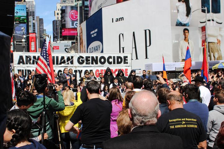 CROWD AT ARMENIAN GENOCIDE RALLY IN TIMES SQUARE