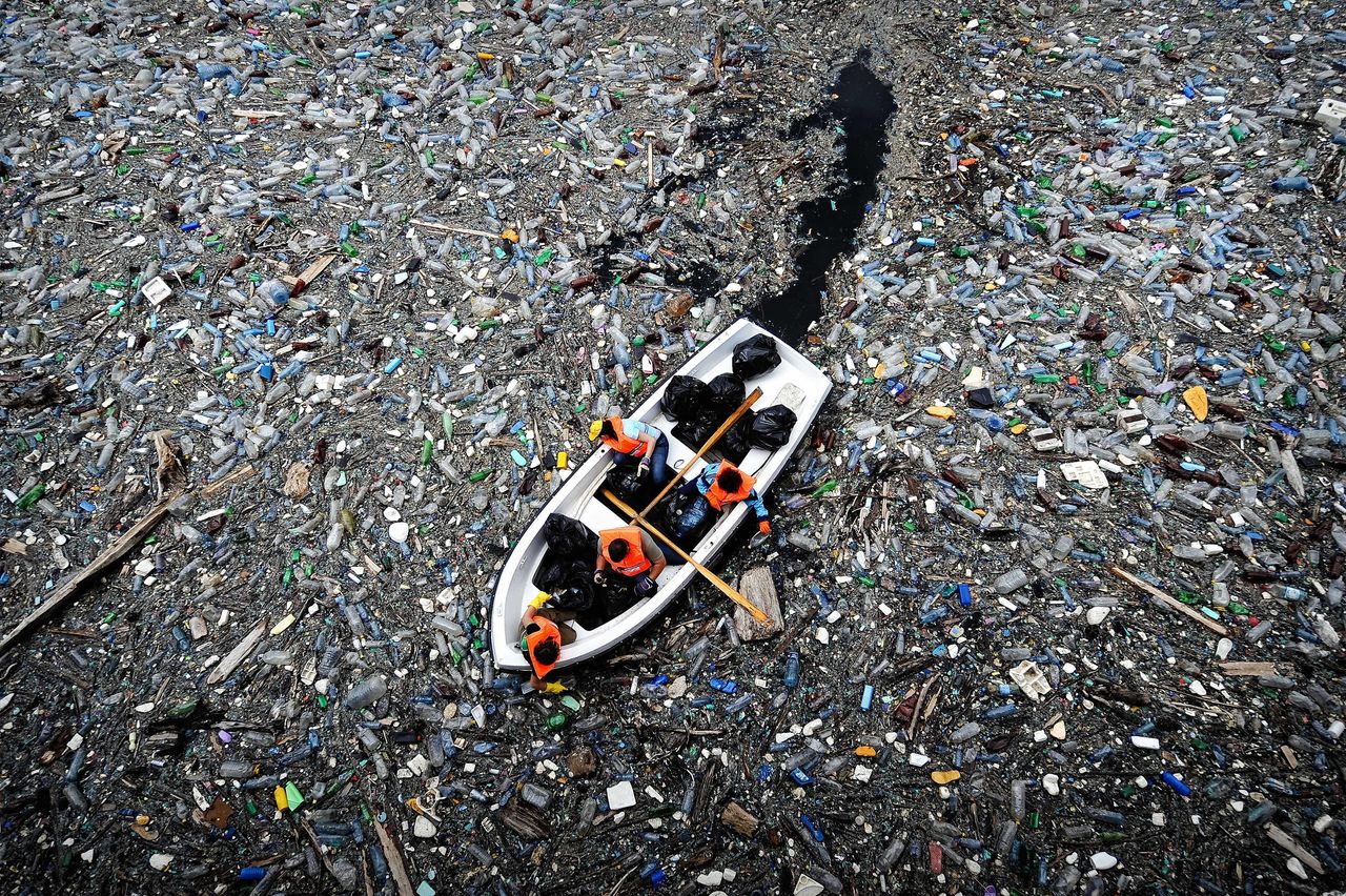 Discarded plastic bottles and other garbage blocks the Vacha Dam, near the Bulgarian town of Krichim, on April 25, 2009. Single-use plastic containers like bottles and plastic bags are "the biggest source of trash" found near waterways and beaches, according to the nonprofit Ocean Conservancy.