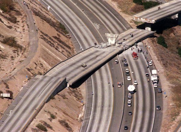This is what happened to the 5 freeway in the North ridge Earthquake in 1994.
