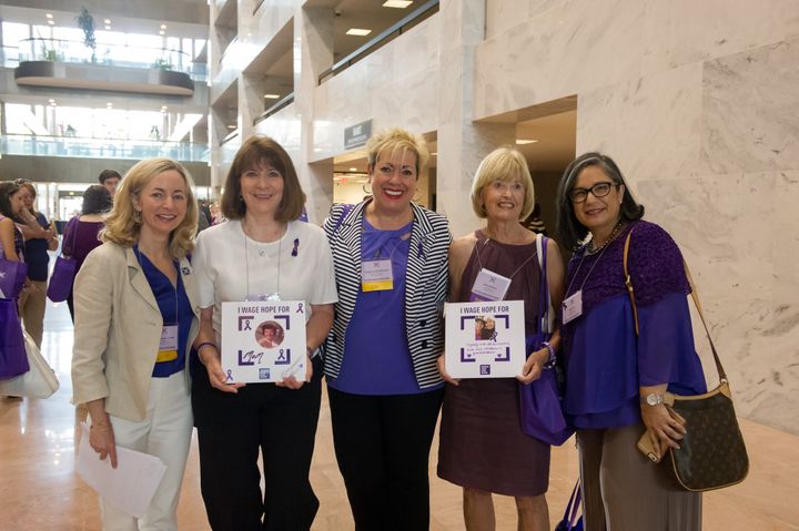 PanCAN president and CEO Julie Fleshman (left) with Kathy Garcia, PanCAN founder Pam Acosta Marquardt, pancreatic cancer survivor Diane Borrison and Grace Zetz of the Zetz Family Research Fund at Advocacy Day 2015