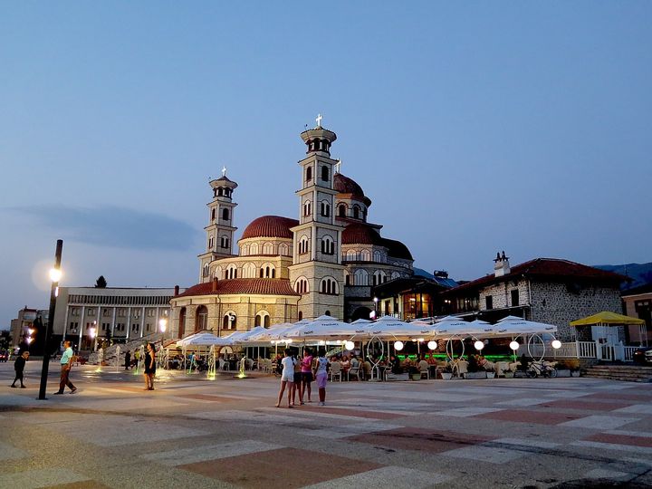 The rebuilt Catholic cathedral in Korca