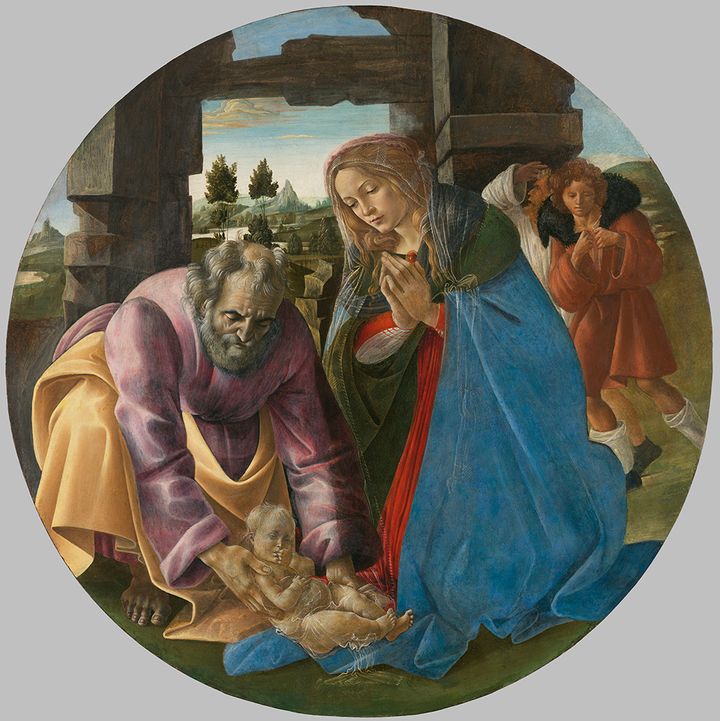 Sandro Botticelli, Nativity, about 1482-1485, tempera and oil on panel. Isabella Stewart Gardner Museum, Boston, P2eI. Courtesy, Museum of Fine Arts, Boston.