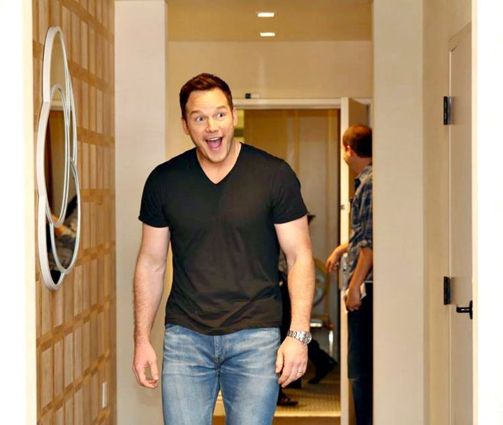 Chris Pratt enters the room at The London Hotel, West Hollywood