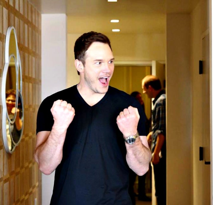 <p>Chris Pratt celebrates the applause</p>