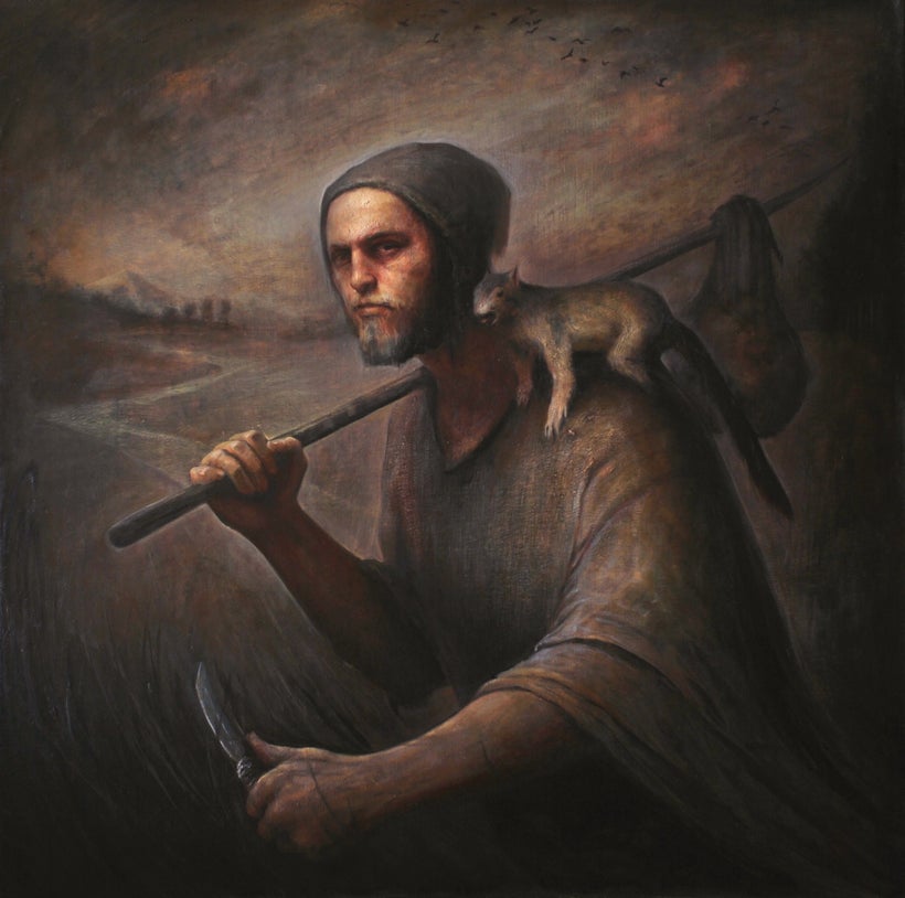<em>"The Fool", oil on canvas, 42" x 42"</em>