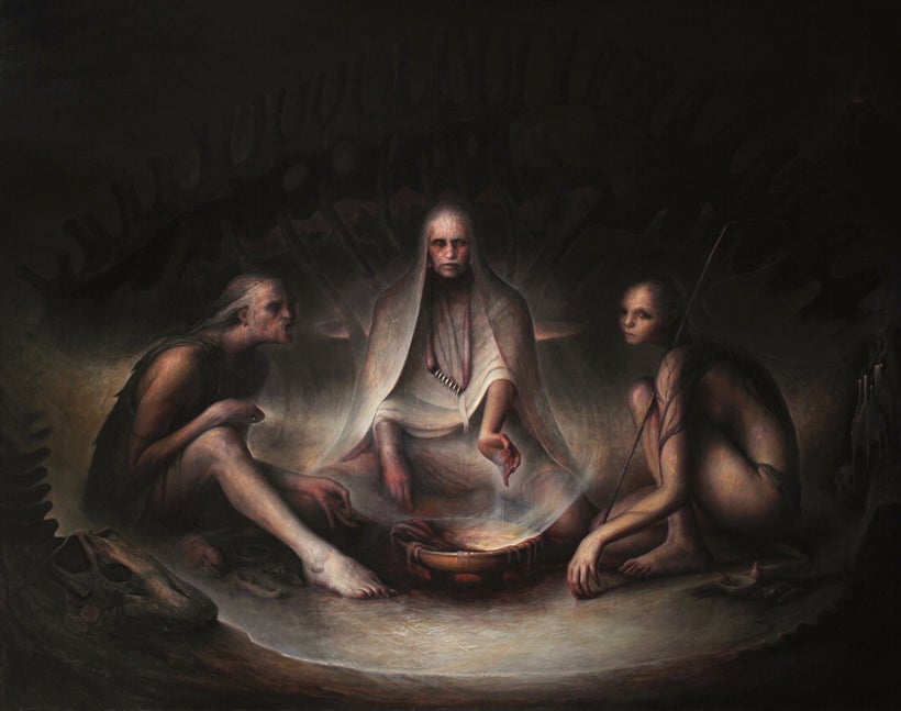<em>"Weird Sisters", oil on canvas, 78" x 99"</em>