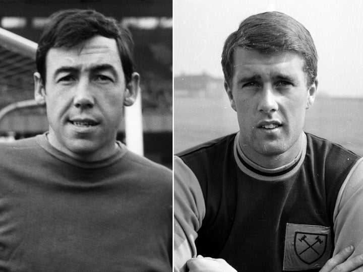 Left to right: a young Gordon Banks and Geoff Hurst.