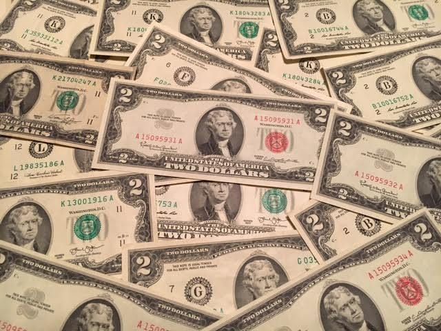 $2 bills courtesy of John Shrader