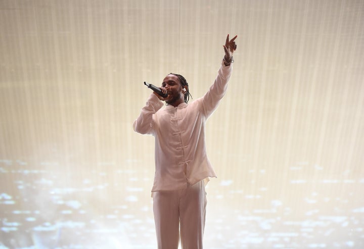 Kendrick Lamar performs at the Coachella Valley Music And Arts Festival on April 23, 2017 in Indio, California.