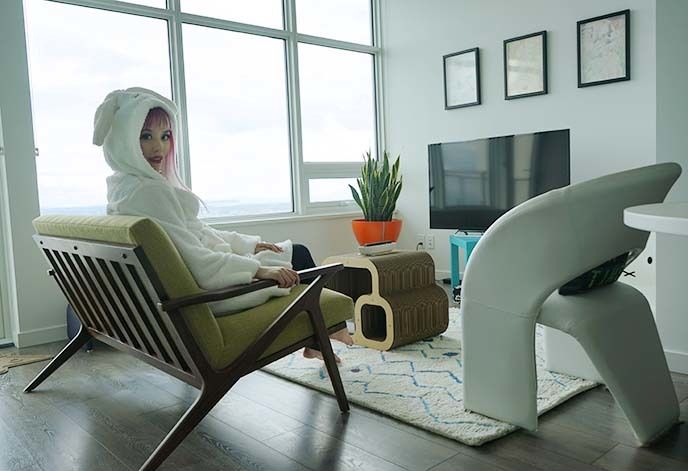 The white chair can be turned around, and re-purposed as a dining chair.