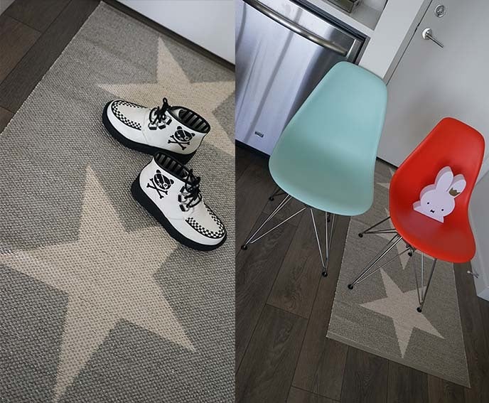 A designer runner or entry rug with stars.