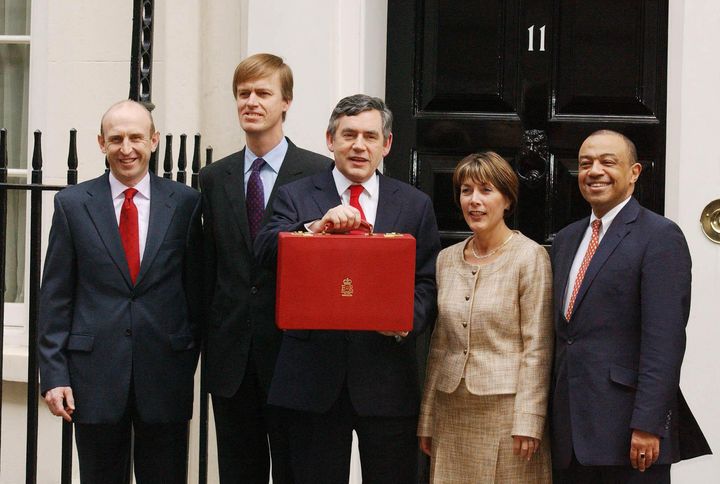John Healey (left) as Economic Secretary in 2005, alongside Gordon Brown as he unveils the Spring Budget.