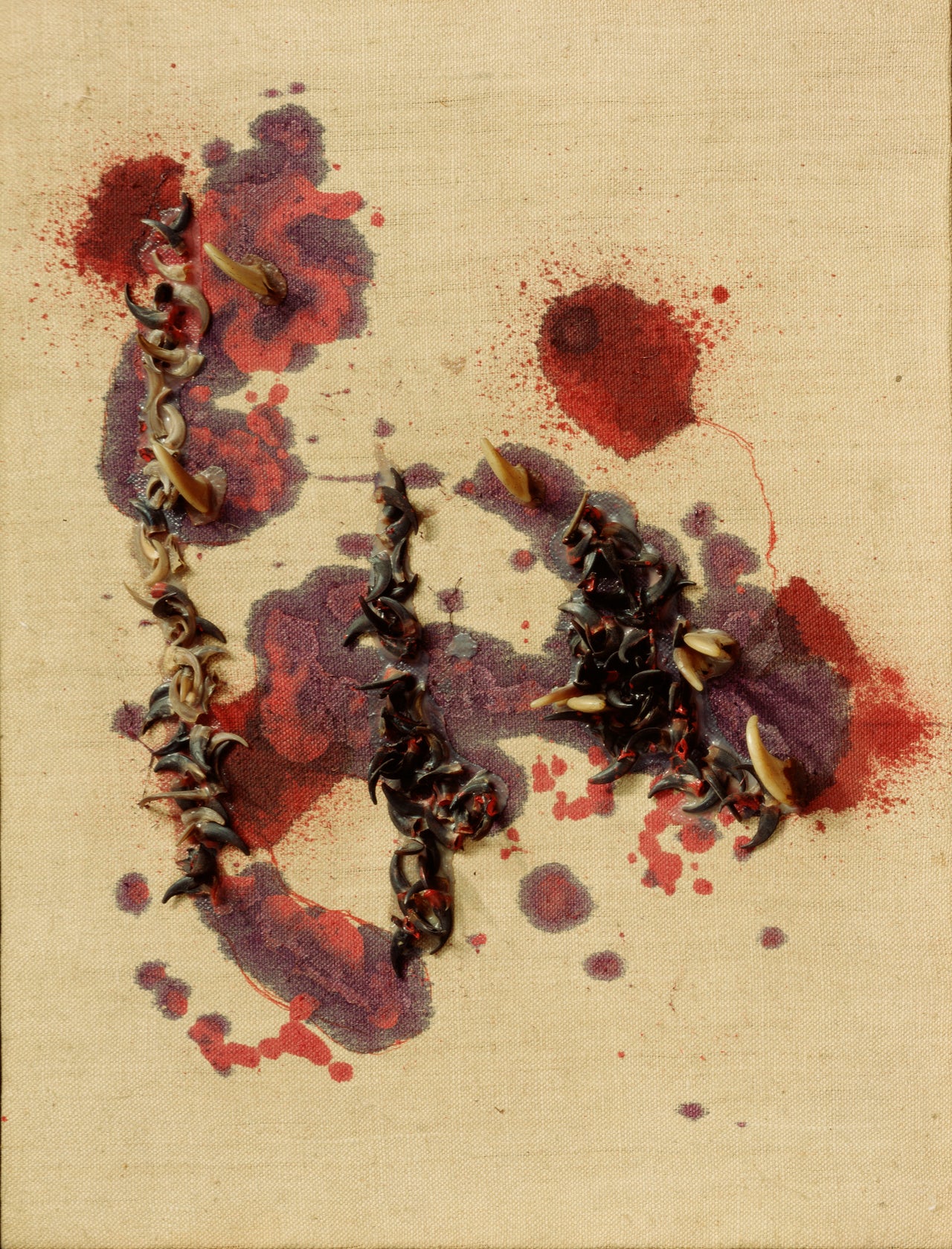 Carol Rama, "Contessa [Countess]," 1963, animal claws and oil on linen 