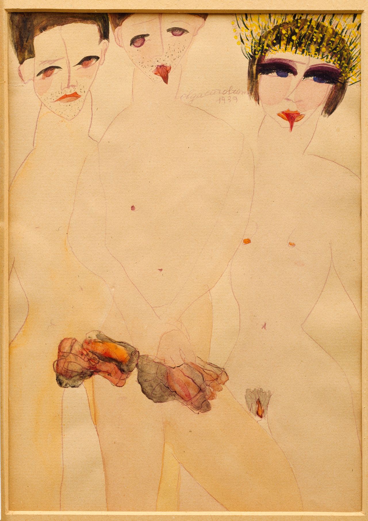 Carol Rama, "Appassionata (Marta e i marchettoni) [Passionate (Marta and the Rent Boys)]," 1939, watercolor on paper