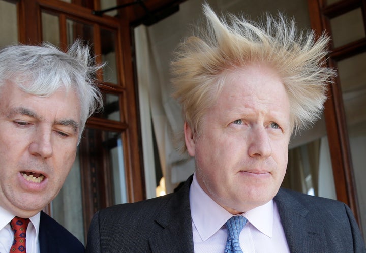 Britain's Foreign Secretary Boris Johnson leaves at the end of a bilateral meeting during a G7 for foreign ministers in Lucca, Italy April 10.