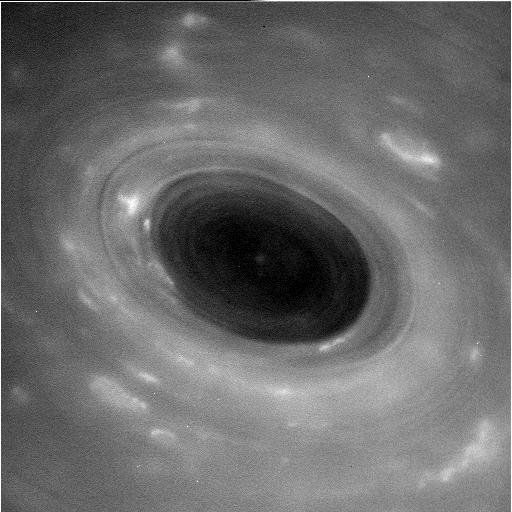 This unprocessed image shows features in Saturn's atmosphere from closer than ever before. NASA's Cassini spacecraft captured the view during its first Grand Finale dive past the planet on Wednesday.