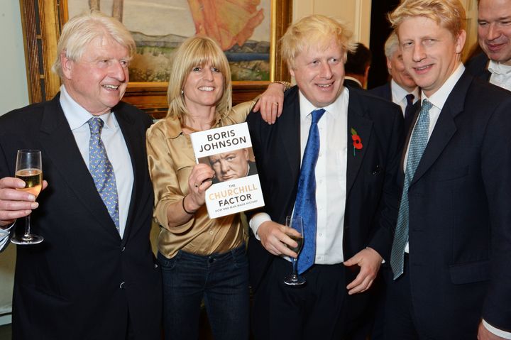 L-R: Stanley Johnson and his children: Rachel, Boris and Jo at the launch of the Foreign Secretary's book on Winston Churchill in 2014
