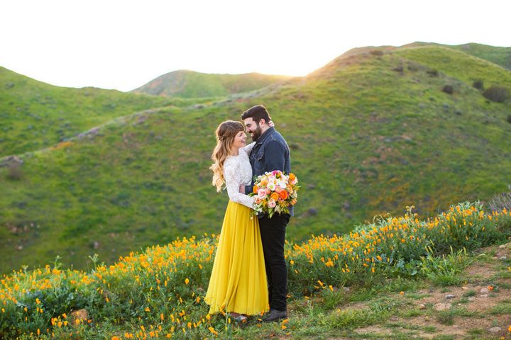 Mary's yellow skirt (by Morning Lavender) was the perfect complement to the gorgeous colors of their surroundings. 
