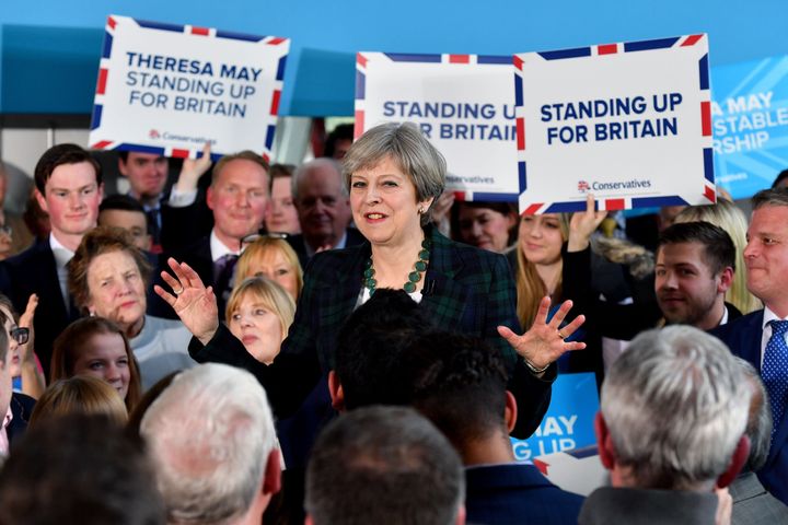 Prime Minister Theresa May speaks at a general election campaign event at the Shine Centre in Leeds.