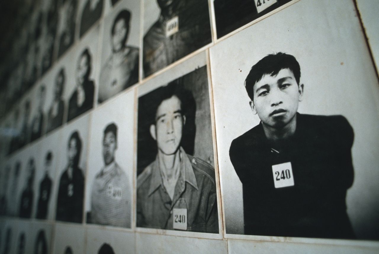 Hundreds of photographs of prisoners line the walls of the Tuol Sleng Museum in Phnom Penh. The museum is in a former school that the Khmer Rouge turned into Prison S-21. It is documented that over 17,000 Cambodians were held, tortured and killed there under the Khmer Rouge.