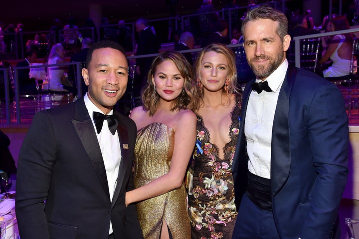 John Legend, Chrissy Teigen, Blake Lively and Ryan Reynolds attend the 2017 TIME 100 Gala.