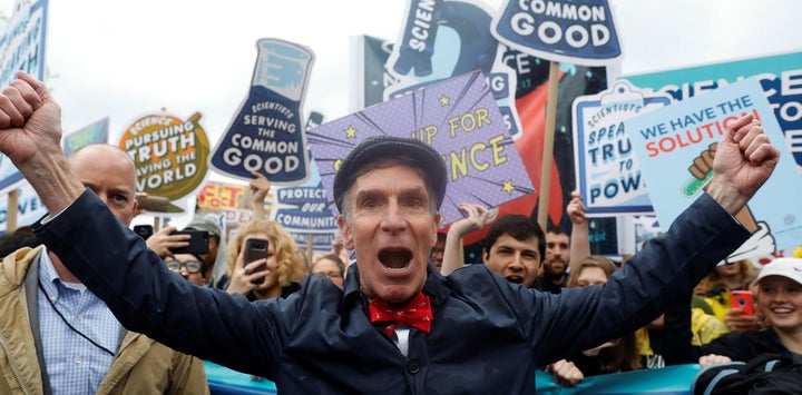 Bill Nye the Science Guy leads a crowd of scientists in the April 22 2017 March on Science in Washington