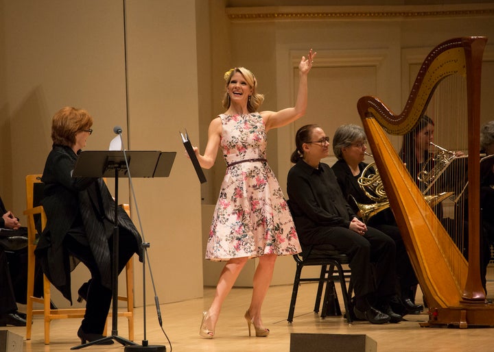 <p>Blair Brown (seated) and Kelli O’Hara in performance during MasterVoice’s “Babes In Toyland”</p>