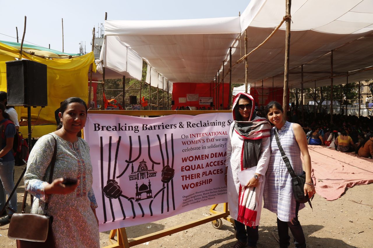 Aarefa Johari, Insia Dariwala and Shaheeda Tavawalla-Kirtane representing Sahiyo at a Womens Day event in 2016 in Mumbai India.