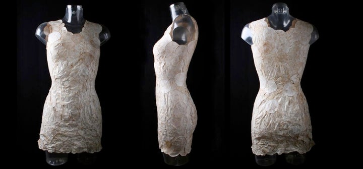 <p>MycoTex is a mushroom-based textile shaped on custom-fitted molds</p>
