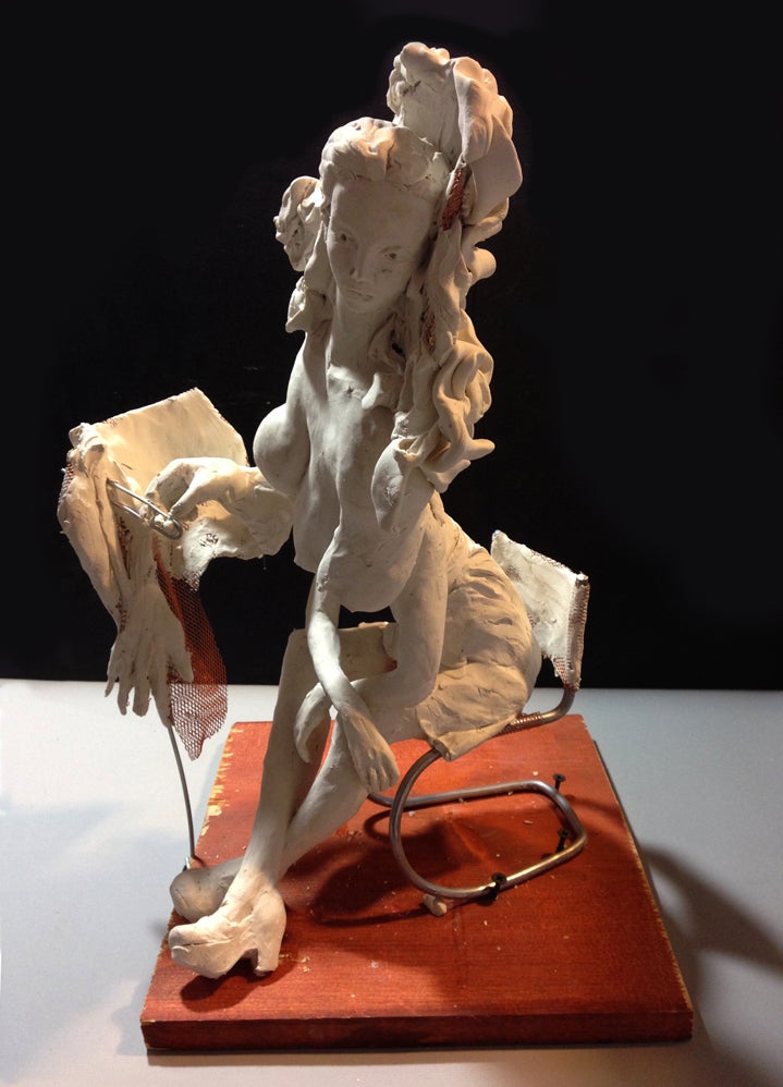 Don Doe, Autopsy Baroque (2015), reinforced polymer clay, aluminum, copper on wood plinth, 17 x 11 x 12 inches (artist’s pedestal)