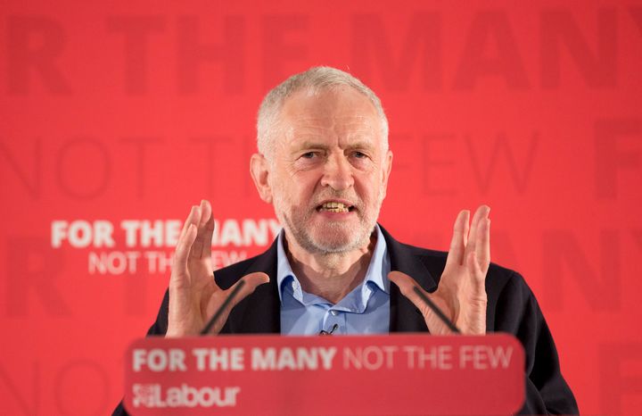 Leader of the Labour Party, Jeremy Corbyn, delivers a speech on leadership to delegates during the election campaign in east London on Saturday April 29, 2017.