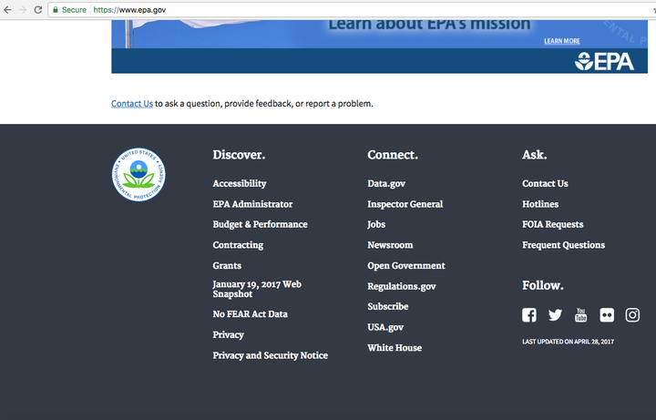  Users now have to scroll to the bottom of the EPA's website to see an archived version of the site that contains information containing climate change.