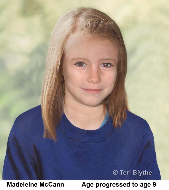 Metropolitan Police undated handout photo of an age progression image of the missing child, Madeleine McCann.