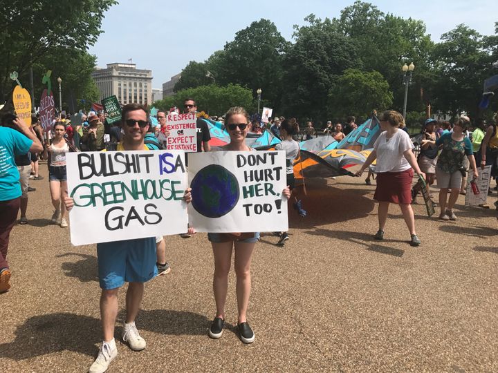 Two demonstrators at the march in Washington D.C.