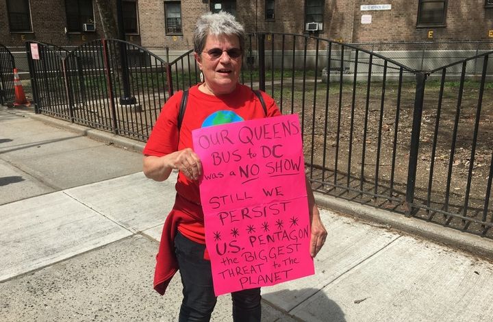 Frustrated that she couldn't make it to Washington, D.C., Tina Nannaroni made a sign and joined the protest in Queens.