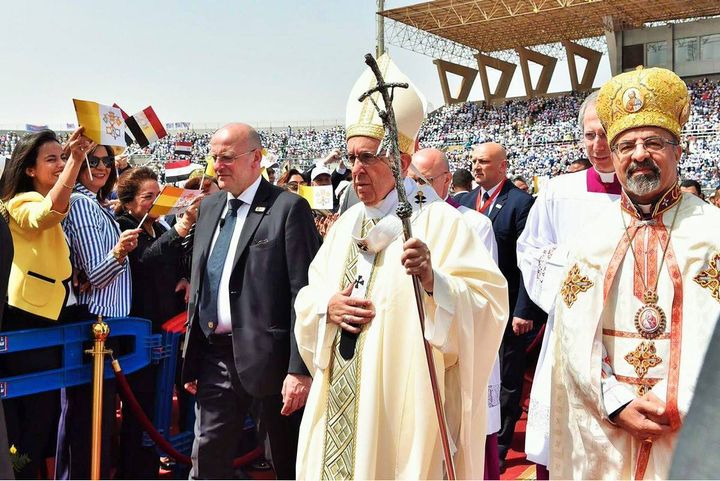 Pope Francis showing solidarity to all Egyptian Christians in an open-air Mass