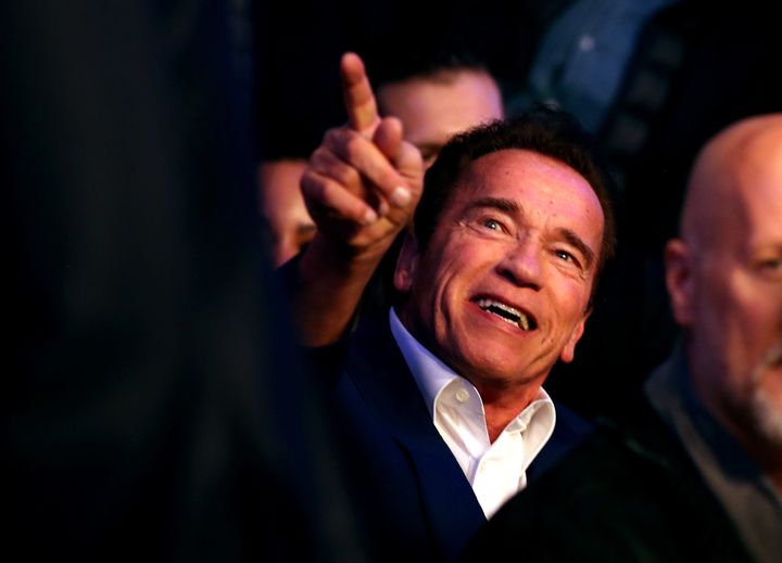 Arnie joined the 90,000-strong crowd at Wembley to see a home-grown victory for Anthony Joshua