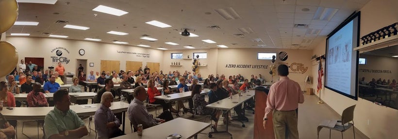 Jack Olmstead presenting to a group of Tri-City Electrical Contractors, Inc. employees