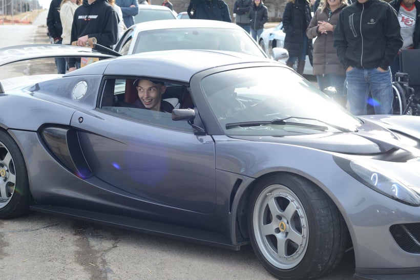 Noah’s ride in a Lotus Elise.