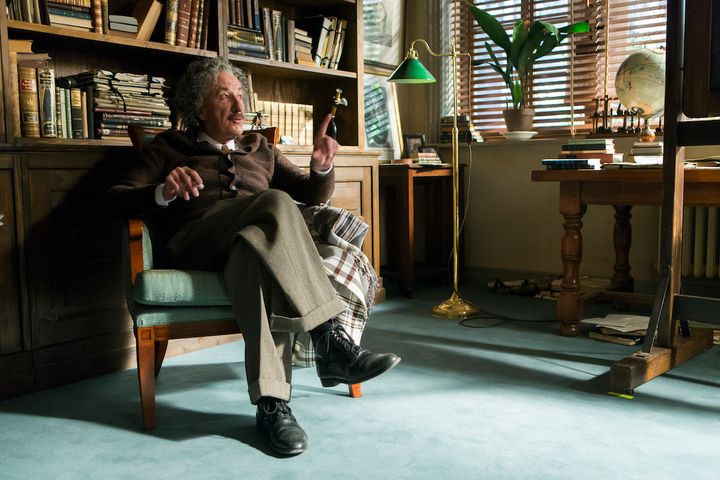 Einstein, played by Geoffrey Rush, in his study. Scene from the 9th episode of National Geographic’s “Genius.”