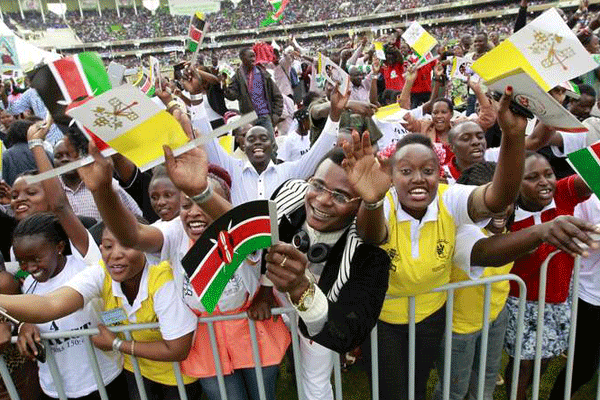 A welcome to Pope Francis for a meeting with Kenyan youth at the Kasarani stadium in Kenya's capital Nairobi, November 27, 2015. 