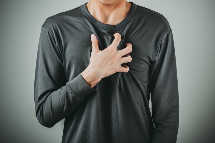 A common warning symptom of a heart attack for both men and women is discomfort in the centre or left side of the chest.