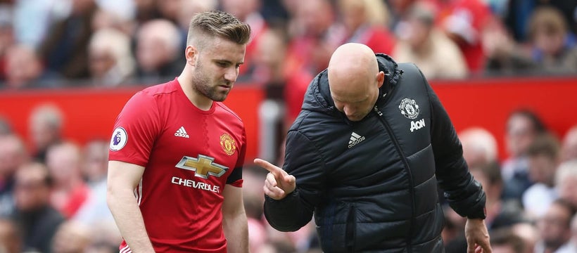 Luke Shaw was forced off with an injury in the opening minutes of Manchester United’s Premier League match against Swansea Ci