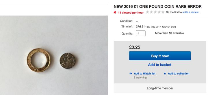 An apparently broken £1 coin being flogged on ebay