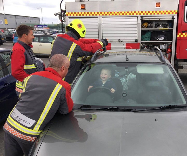 Brandon Green, a 14-month-old, was locked inside his mother’s car while a fire crew tried to get him out.