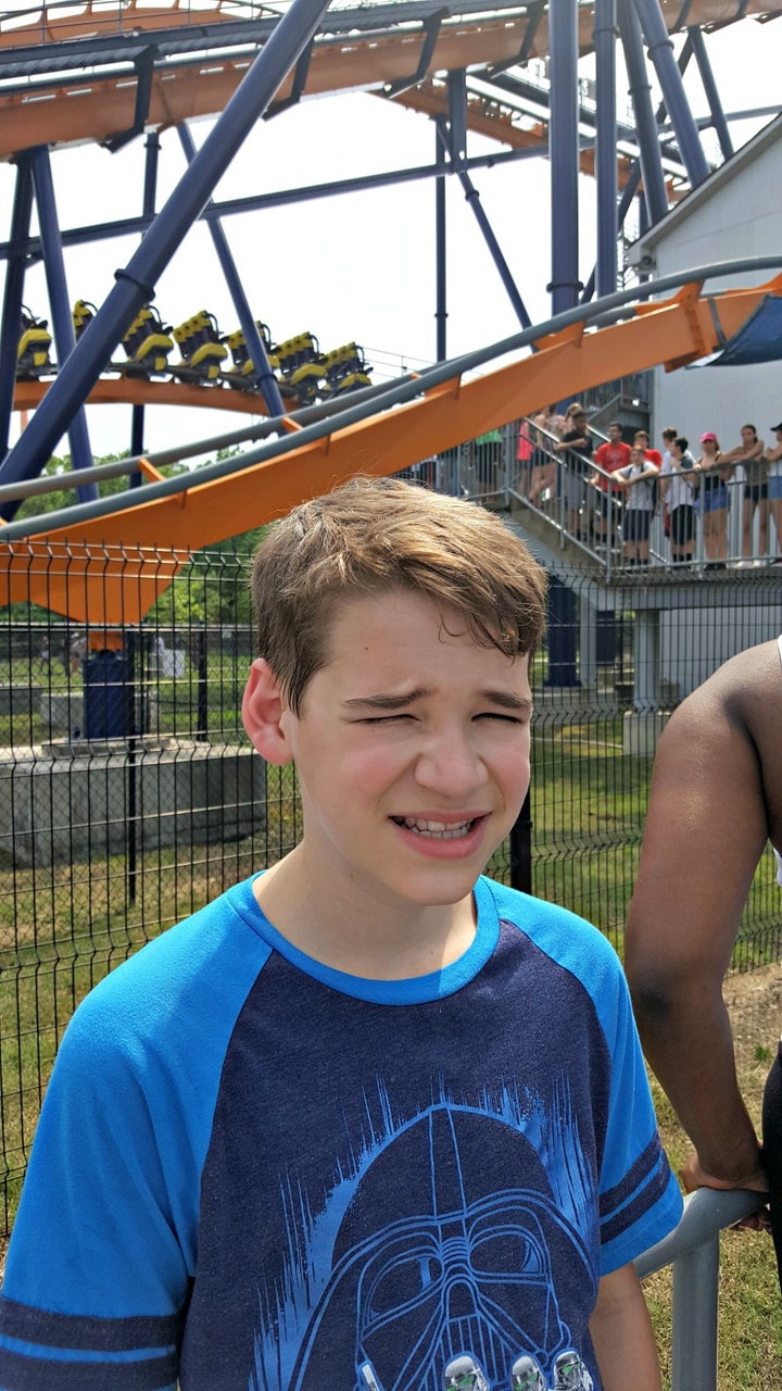 <p>My son waiting in line with me</p>