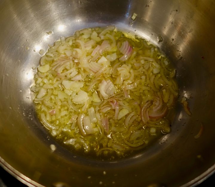 Shallot and garlic in plenty of olive oil