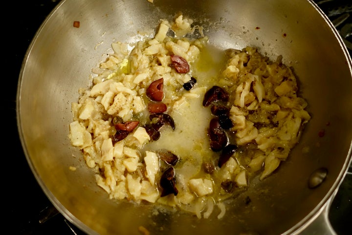 <p>When the cod has simmered in white wine, add olives and capers</p>